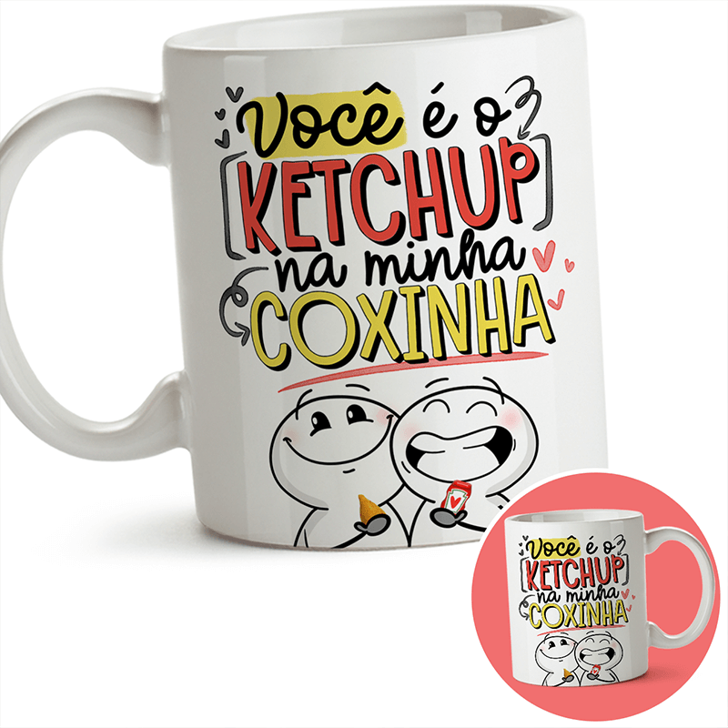 Caneca Você é o Ketchup na minha Coxinha flork bento 320ml dia dos namorados amor