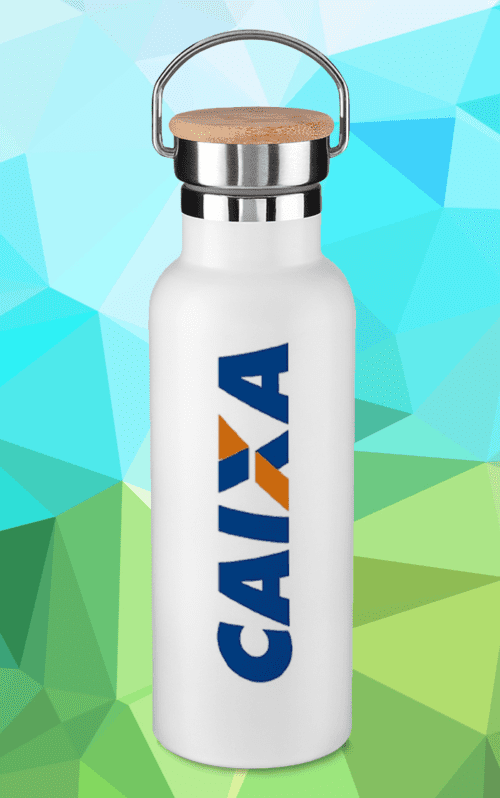 Garrafa térmica inox tampa de bambu personalizada 500ml