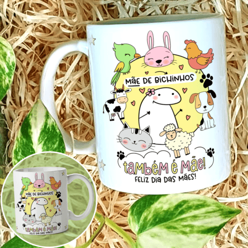 Caneca dia das mães Mãe de bichinhos 320ml