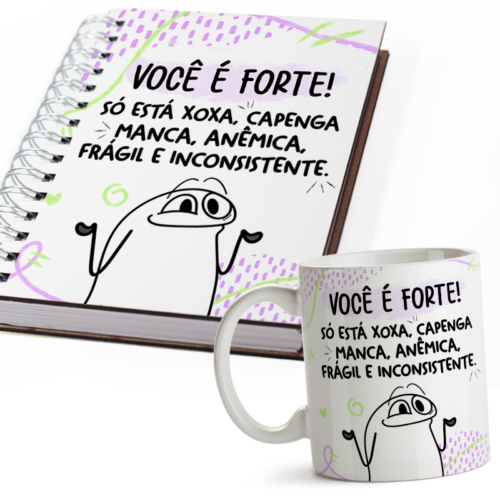 Kit Caneca e Agenda Meme Flork Amiga Você é Forte